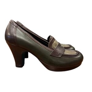 Lorenzo Mari NWT Heels Leather Slip On Penny Loafer Green/Brown Size 9